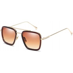 Aviator Unisex Vintage Aviator Square Sunglasses Metal Frame Gradient Lens Tony Stark Glasses - Gold Tea - CC18WRGIHUI $37.76