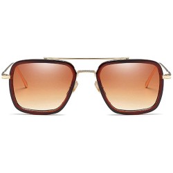 Aviator Unisex Vintage Aviator Square Sunglasses Metal Frame Gradient Lens Tony Stark Glasses - Gold Tea - CC18WRGIHUI $24.83