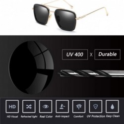 Aviator Unisex Vintage Aviator Square Sunglasses Metal Frame Gradient Lens Tony Stark Glasses - Gold Tea - CC18WRGIHUI $24.83