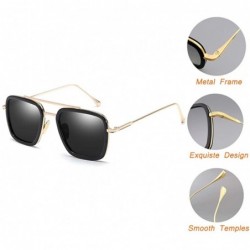 Aviator Unisex Vintage Aviator Square Sunglasses Metal Frame Gradient Lens Tony Stark Glasses - Gold Tea - CC18WRGIHUI $24.83