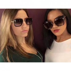 Aviator Unisex Vintage Aviator Square Sunglasses Metal Frame Gradient Lens Tony Stark Glasses - Gold Tea - CC18WRGIHUI $24.83