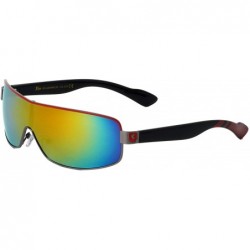 Shield Color Mirror Color Top Bar Wide Curved One Piece Shield Lens Sunglasses - Yellow Red - CP199II4RM4 $33.53