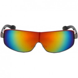 Shield Color Mirror Color Top Bar Wide Curved One Piece Shield Lens Sunglasses - Yellow Red - CP199II4RM4 $13.78
