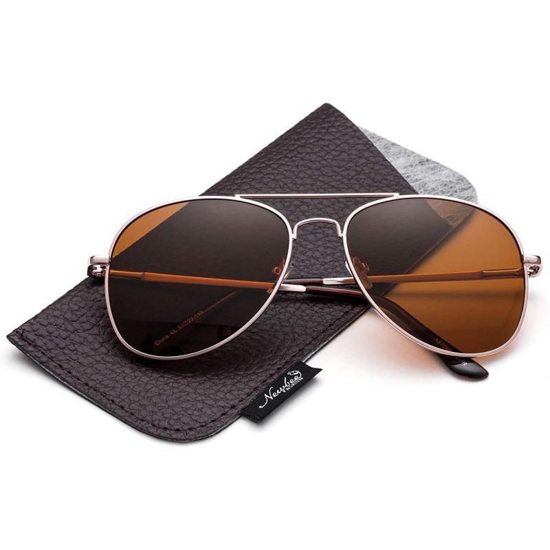 Aviator Polarized Night Vision Driving Glasses Amber Lens & Day Time Driving Sunglasses - Gold/Brown - C111LTPBWQX $14.43