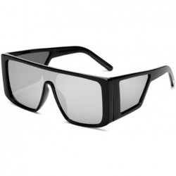 Oversized Oversized Boxy Square Steampunk Sunglasses - UNISEX - C2 Black Silver - CT18XOL4X8Y $10.35