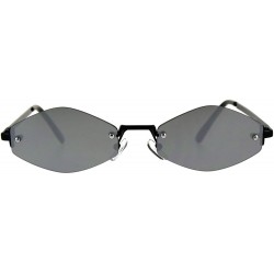 Rectangular Mens Diamond Hippie Pimp Rimless Metal Color Mirror Lens Sunglasses - Black Silver Mirror - C118CGNDAH3 $23.63