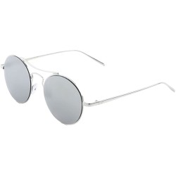 Aviator Steampunk Round Aviator Sunglasses Flat Lens Retro Mens Womens - Silver - C212OCYC81X $10.02