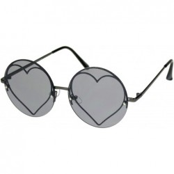 Round Womens Round Circle Frame Sunglasses Glittery Heart Metal Rim UV 400 - Gunmetal (Grey) - C51936D4C86 $21.70