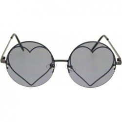 Round Womens Round Circle Frame Sunglasses Glittery Heart Metal Rim UV 400 - Gunmetal (Grey) - C51936D4C86 $14.37