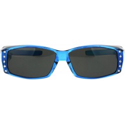 Round Womens Rhinestone Jewel Polarized Lens 60mm Fit Over Rectangular Sunglasses - Blue - C211QLSGU29 $11.00