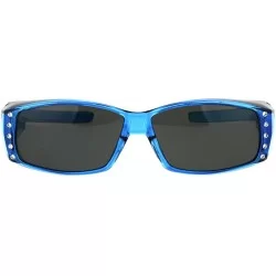 Round Womens Rhinestone Jewel Polarized Lens 60mm Fit Over Rectangular Sunglasses - Blue - C211QLSGU29 $22.91