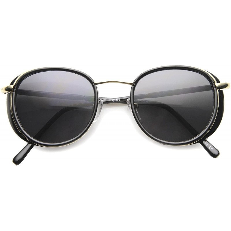 Shield Modern Side Shield Ultra Slim Temples P3 Round Sunglasses 46mm - Black-gold / Smoke - C1127Y68IGR $13.38