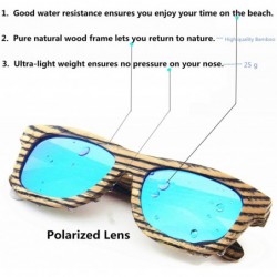 Square Polarized Real Solid Handmade Bamboo Wood Engraving Blue Sunglasses for Men & Women - Zebra - CB18GDC4Z0U $13.43