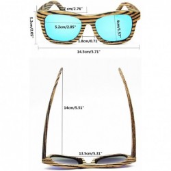 Square Polarized Real Solid Handmade Bamboo Wood Engraving Blue Sunglasses for Men & Women - Zebra - CB18GDC4Z0U $13.43