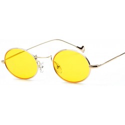 Oval Small Oval Sunglasses Men Gold Metal Frame Retro Round Sun Glasses For Women - Gold With Yellow - CZ18E0HYXX5 $8.01