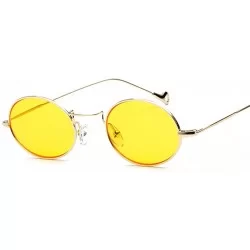Oval Small Oval Sunglasses Men Gold Metal Frame Retro Round Sun Glasses For Women - Gold With Yellow - CZ18E0HYXX5 $8.01