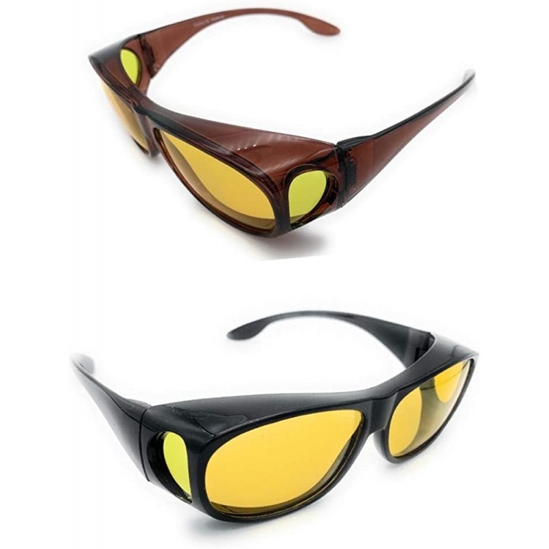 Wrap Wrap Around Night Vision Glasses- Fit Over Glasses with Polarized Yellow Lens Night Driving Glasses - Brown/Black - CT18...
