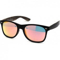Rectangular Mens Spectrum Color Mirror Hipster Horn Rim Woodgrain Sunglasses - Black Grey Wood Red Mirror - CB18ZWOR90I $17.76