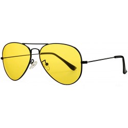 Aviator Aviator Sunglasses for Women Men Lightweight Metal Frame 100% UV Protection - Black Frame / Yellow Lens - CQ1900WERIQ...