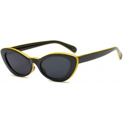 Oval Men and women Oval Sunglasses Fashion Simple Sunglasses Retro glasses - Yellow Black - CN18LL9TYQK $22.73
