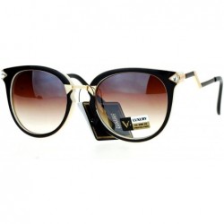 Cat Eye Rhinestone Bolt Arm Cat Eye Horn Rim Sunglasses - Brown Ivory - CF12HHXOIMZ $23.72