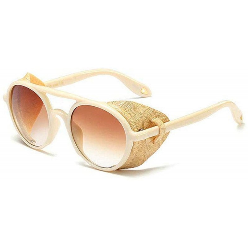 Round Fashion New Lady Punk Sunglasses Round Decoration Mirror Unisex Sun Glasses UV400 - Beige - C818QX5QWM9 $19.38