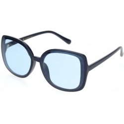 Butterfly Womens Squared Horn Rim Luxury Panel Lens Sunglasses - Navy Blue - CA18NUUWMUH $12.63