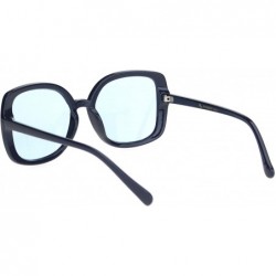 Butterfly Womens Squared Horn Rim Luxury Panel Lens Sunglasses - Navy Blue - CA18NUUWMUH $12.63