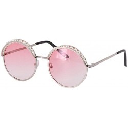 Square Stylish Round Pearl Decor Sunglasses UV Protection Metal Frame - Pearl-pink Lens - CU1905OUI7Q $10.32