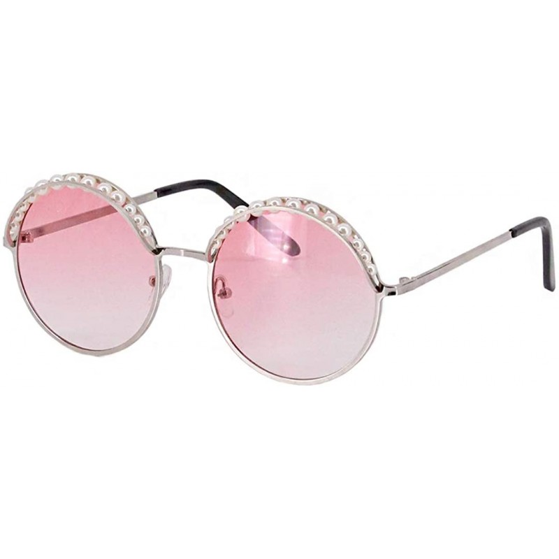 Square Stylish Round Pearl Decor Sunglasses UV Protection Metal Frame - Pearl-pink Lens - CU1905OUI7Q $10.32