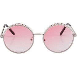 Square Stylish Round Pearl Decor Sunglasses UV Protection Metal Frame - Pearl-pink Lens - CU1905OUI7Q $10.32
