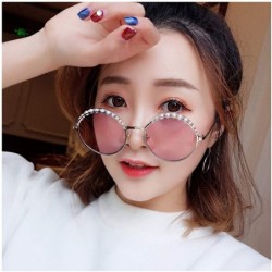 Square Stylish Round Pearl Decor Sunglasses UV Protection Metal Frame - Pearl-pink Lens - CU1905OUI7Q $10.32