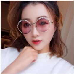 Square Stylish Round Pearl Decor Sunglasses UV Protection Metal Frame - Pearl-pink Lens - CU1905OUI7Q $10.32