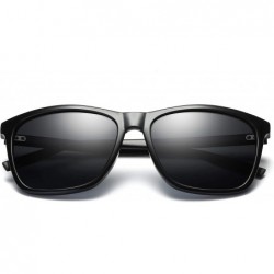 Rectangular Unisex Polarized Sunglasses Men Women Retro Designer Sun Glasses - Black Aluminum - C21857HGDTI $9.73