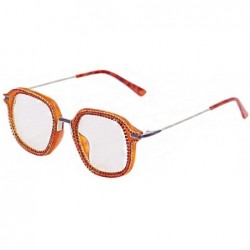 Square Sparkling Crystal Round Sunglasses UV Protection Rhinestone Sunglasses - Orange - CR192EGA7NG $15.38