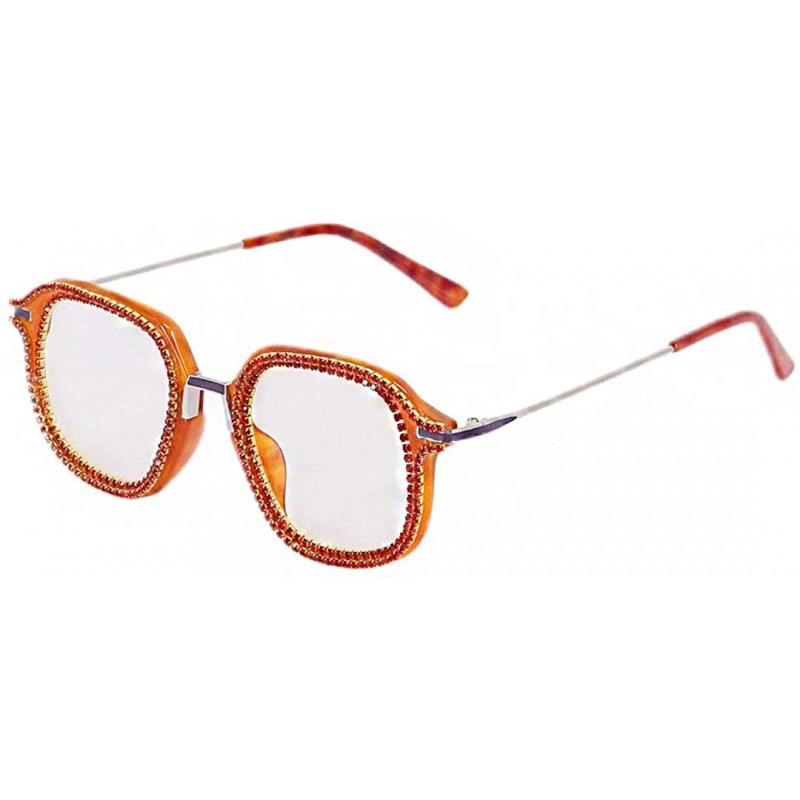 Square Sparkling Crystal Round Sunglasses UV Protection Rhinestone Sunglasses - Orange - CR192EGA7NG $15.38