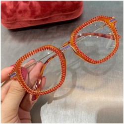 Square Sparkling Crystal Round Sunglasses UV Protection Rhinestone Sunglasses - Orange - CR192EGA7NG $15.38