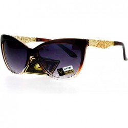 Cat Eye Metal Diecut Floral Jewel Arm Cat Eye Sunglasses - Brown - CB12IVI5789 $23.37