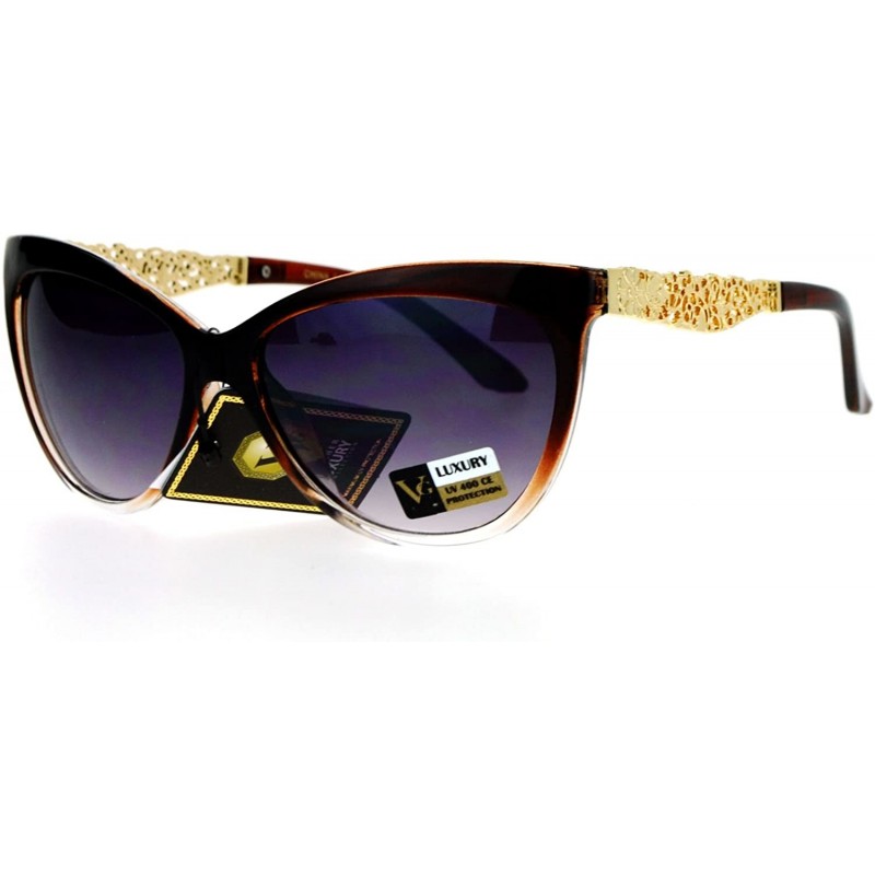 Cat Eye Metal Diecut Floral Jewel Arm Cat Eye Sunglasses - Brown - CB12IVI5789 $15.18