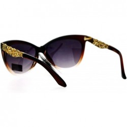 Cat Eye Metal Diecut Floral Jewel Arm Cat Eye Sunglasses - Brown - CB12IVI5789 $15.18