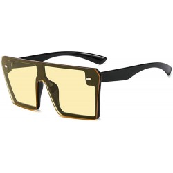 Square Luxury Brand Designer Oversized Sunglasses Women Flat Top Square Frame Shades - Yellow - CF18LD239TO $22.57