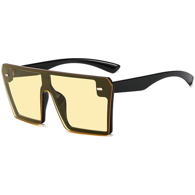 Square Luxury Brand Designer Oversized Sunglasses Women Flat Top Square Frame Shades - Yellow - CF18LD239TO $12.31