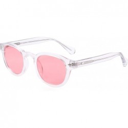 Aviator Vintage Round Polarized Sunglasses for Women Acetate Frame UV400 - Clear Frame / Pink Lens - CJ18Z783L7O $15.24