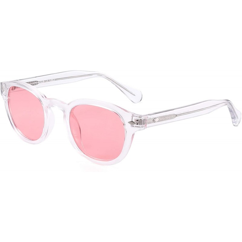 Aviator Vintage Round Polarized Sunglasses for Women Acetate Frame UV400 - Clear Frame / Pink Lens - CJ18Z783L7O $15.24