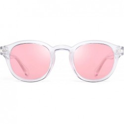 Aviator Vintage Round Polarized Sunglasses for Women Acetate Frame UV400 - Clear Frame / Pink Lens - CJ18Z783L7O $15.24