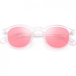 Aviator Vintage Round Polarized Sunglasses for Women Acetate Frame UV400 - Clear Frame / Pink Lens - CJ18Z783L7O $15.24