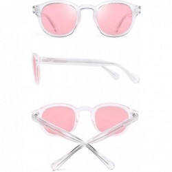 Aviator Vintage Round Polarized Sunglasses for Women Acetate Frame UV400 - Clear Frame / Pink Lens - CJ18Z783L7O $15.24