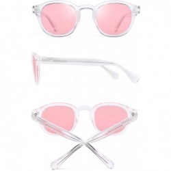 Aviator Vintage Round Polarized Sunglasses for Women Acetate Frame UV400 - Clear Frame / Pink Lens - CJ18Z783L7O $15.24