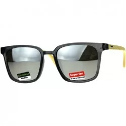 Oversized Mens Bamboo Wood Oversize Rectangular Horn Rim Sunglasses - Grey Mirror - CV180ULYXNW $23.33