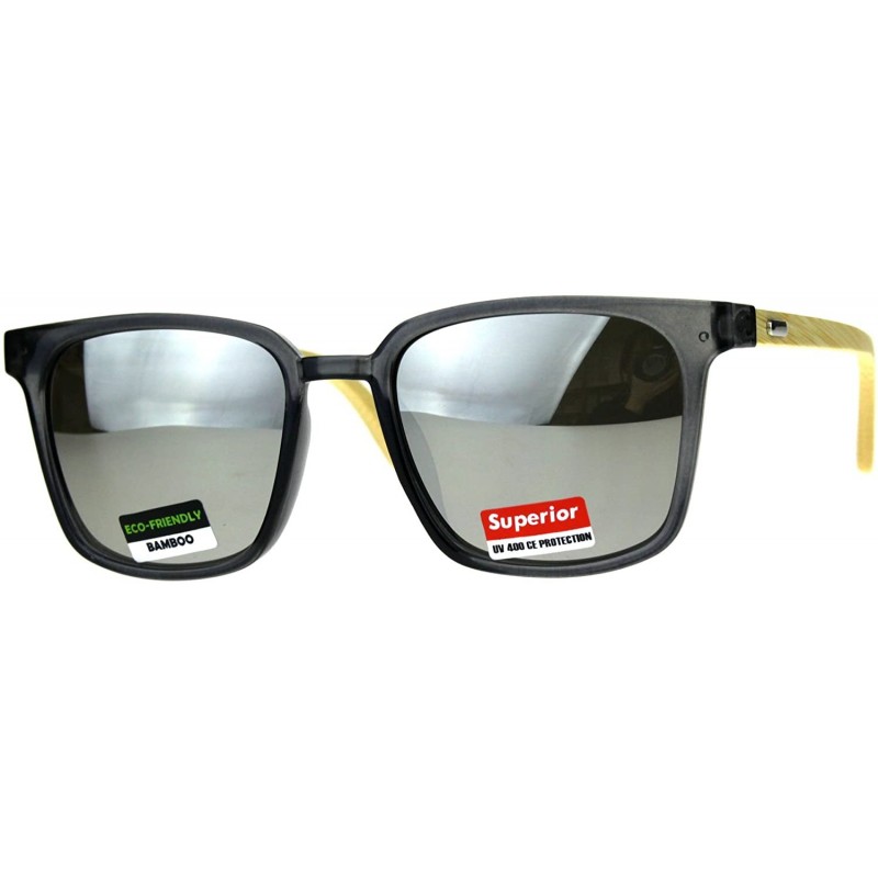 Oversized Mens Bamboo Wood Oversize Rectangular Horn Rim Sunglasses - Grey Mirror - CV180ULYXNW $13.06